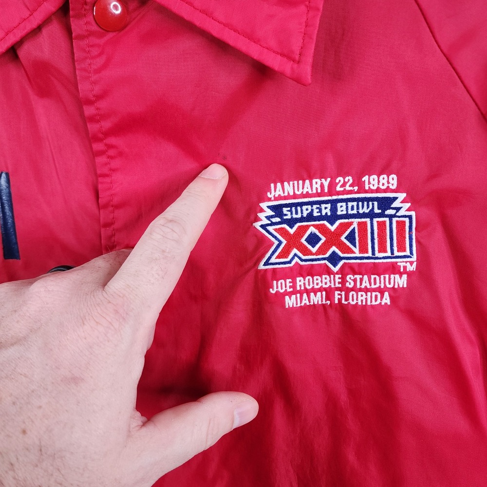 Vintage Super Bowl XXIII 1989 Miami Florida Red Nylon Jacket L Auburn Sportswear - Picture 4 of 11